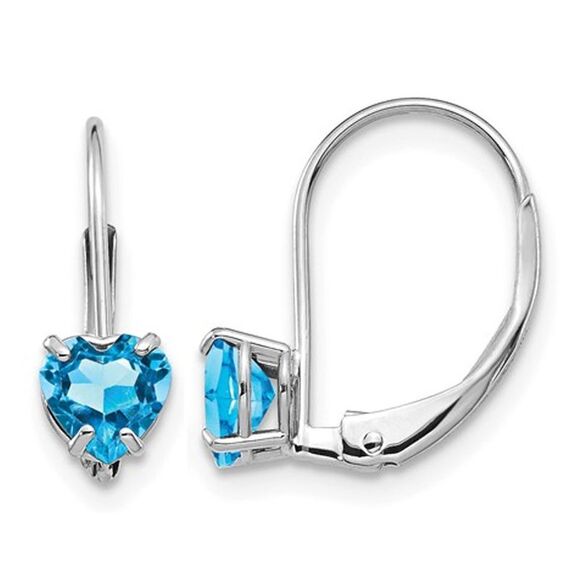 1.00 Carat (ctw) Blue Topaz Leverback Heart Earrings in 14K White Gold